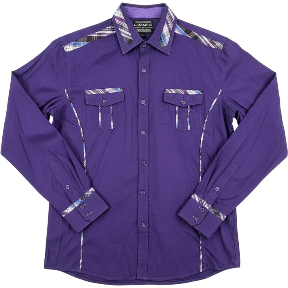 Lamasini Jeans Company Mens Large Purple Vaquero Western Button Down Shirt